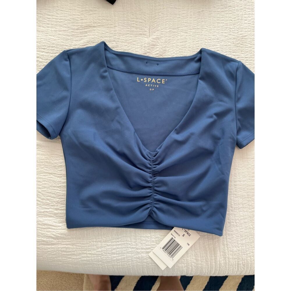 NWT! L’*space Warren Blue Ruched V-Neck Crop Top